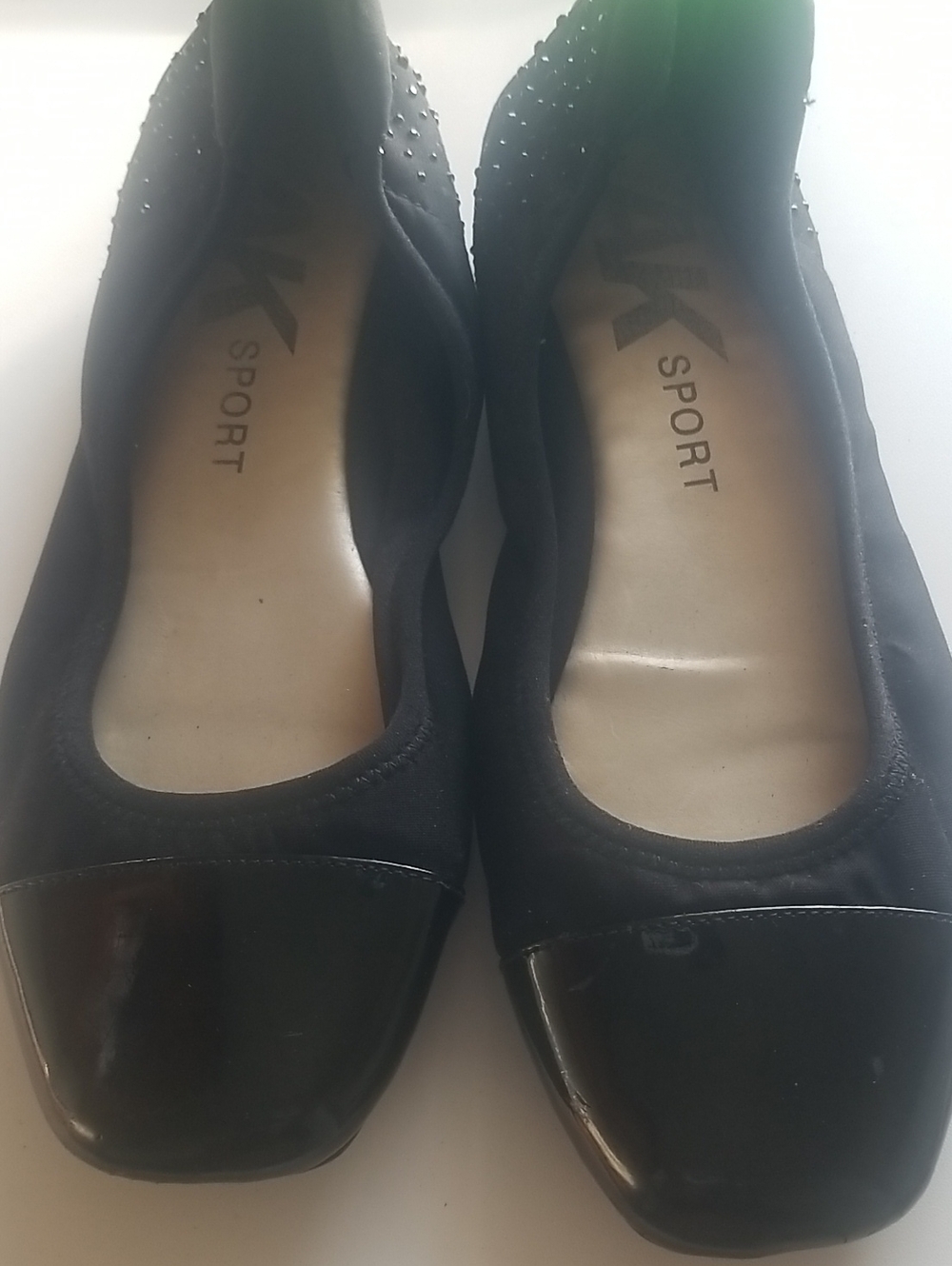 Anne Klein Black Stud-Accent Patent Cap-Toe Flats